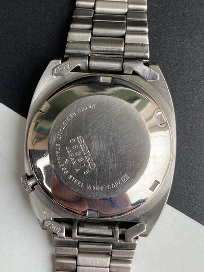 Vintage 1980 Original Seiko 5 Automatic 6309-603C Black Face Day-Date Japanese Men's Wrist Watch E79