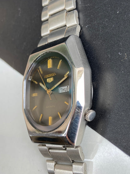 Vintage 1981 Original Seiko 5 Automatic 6309-5500 Black Face Day-Date Japanese Men's Wrist Watch E80