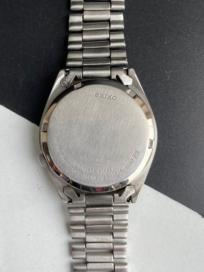 Vintage 1998 Original Seiko 5 Automatic 7S36-6080 Golden Face 23 Jewels Day-Date Japanese Men's Wrist Watch E85