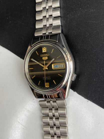 Vintage 1984 Original Seiko 5 Automatic 7009-6001 Black Face 17 Jewels Day-Date Japanese Men's Wrist Watch E87