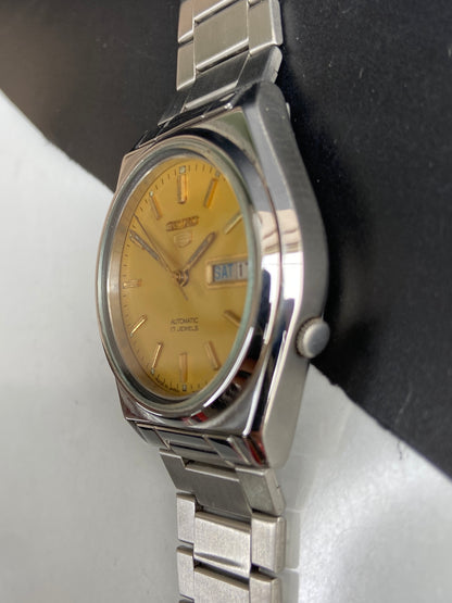 Vintage 1985 Original Seiko 5 Automatic 7009-8330 Golden Face 17 Jewels Day-Date Japanese Men's Wrist Watch E93