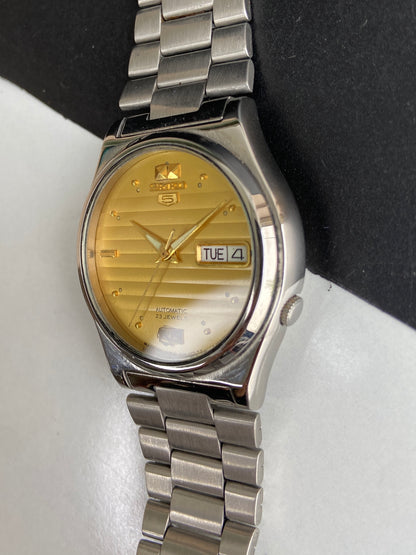 Vintage 1997 Original Seiko 5 Automatic 7S36-8180 Golden Face 23 Jewels Day-Date Japanese Men's Wrist Watch F01