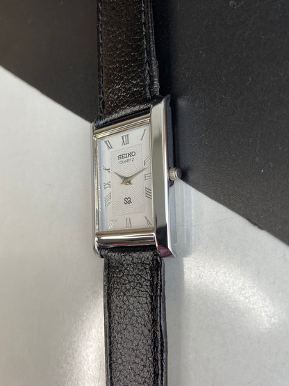Seiko Slim Rectangular Quartz White Face Black Band Men's Wrist Watch F02
