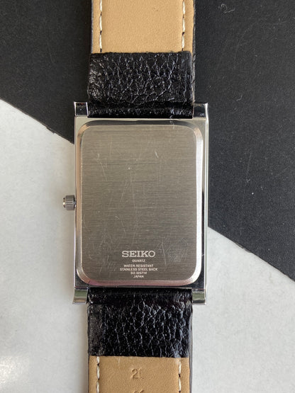 Seiko Slim Rectangular Quartz White Face Black Band Men's Wrist Watch F02
