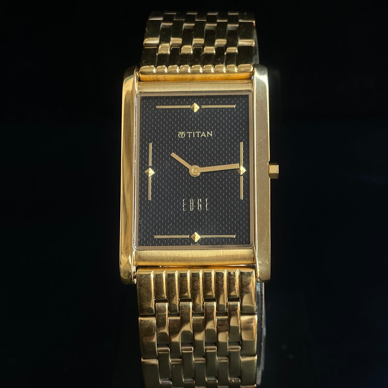 Original TITAN EDGE 1043YBA Rectangular Black Face 25MM Case Men's Watch k23