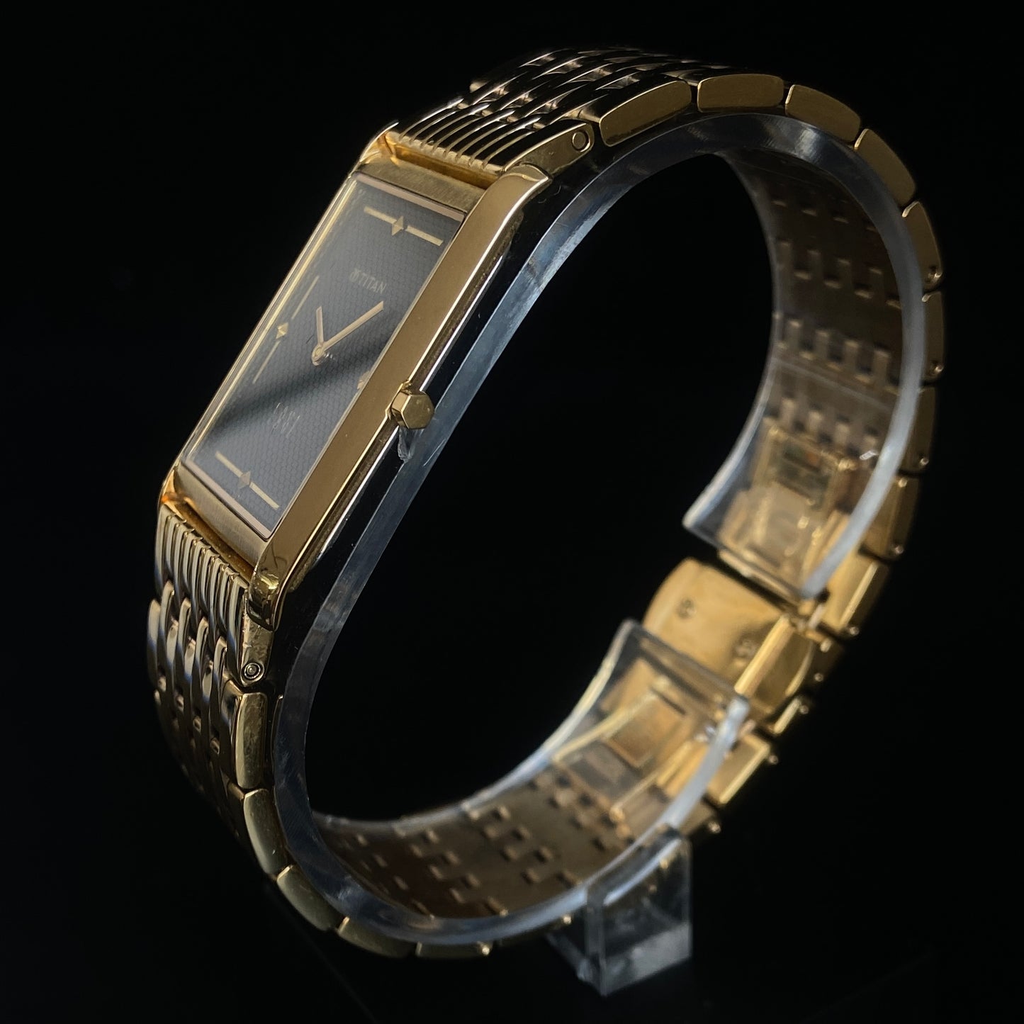 Original TITAN EDGE 1043YBA Rectangular Black Face 25MM Case Men's Watch k23