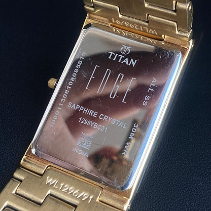 Original TITAN EDGE 1296YBC31 Rectangular White Face 23MM Case Men's Watch k25