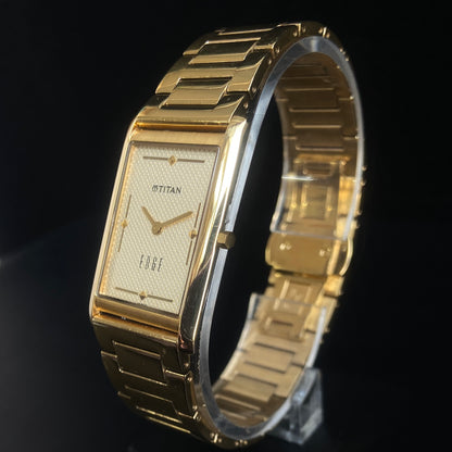 Original TITAN EDGE 1043SBA Rectangular Golden Face 25MM Case Men's Watch k26