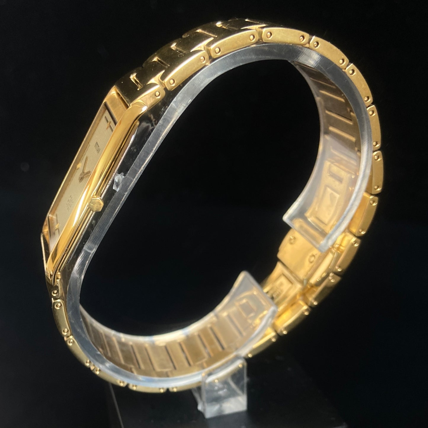 Original TITAN EDGE 1043SBA Rectangular Golden Face 25MM Case Men's Watch k26