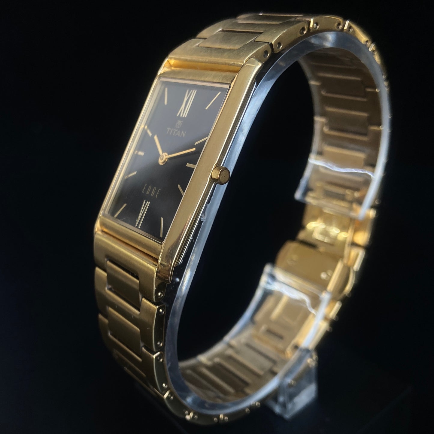 Original TITAN EDGE 1043BBD31 Rectangular Black Face 25MM Case Men's Watch k27