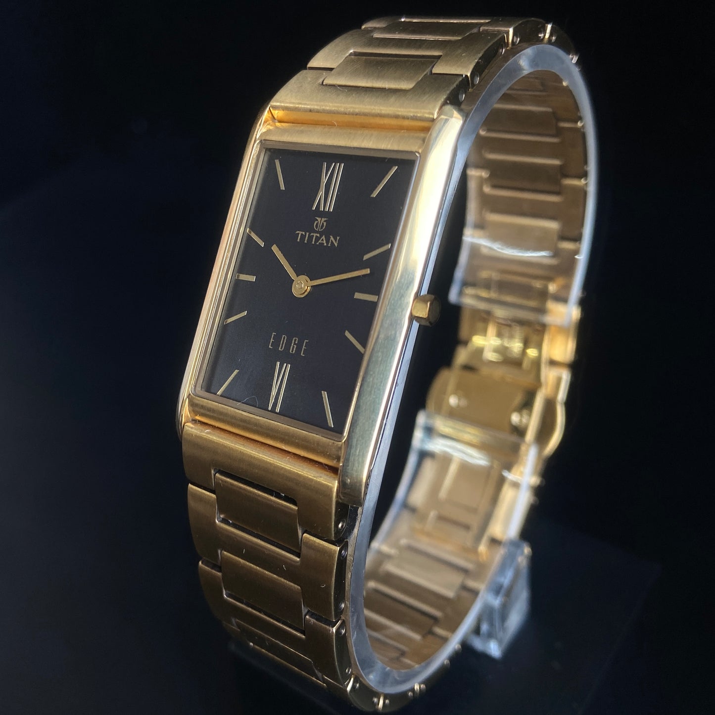 Original TITAN EDGE 1043BBD31 Rectangular Black Face 25MM Case Men's Watch k27