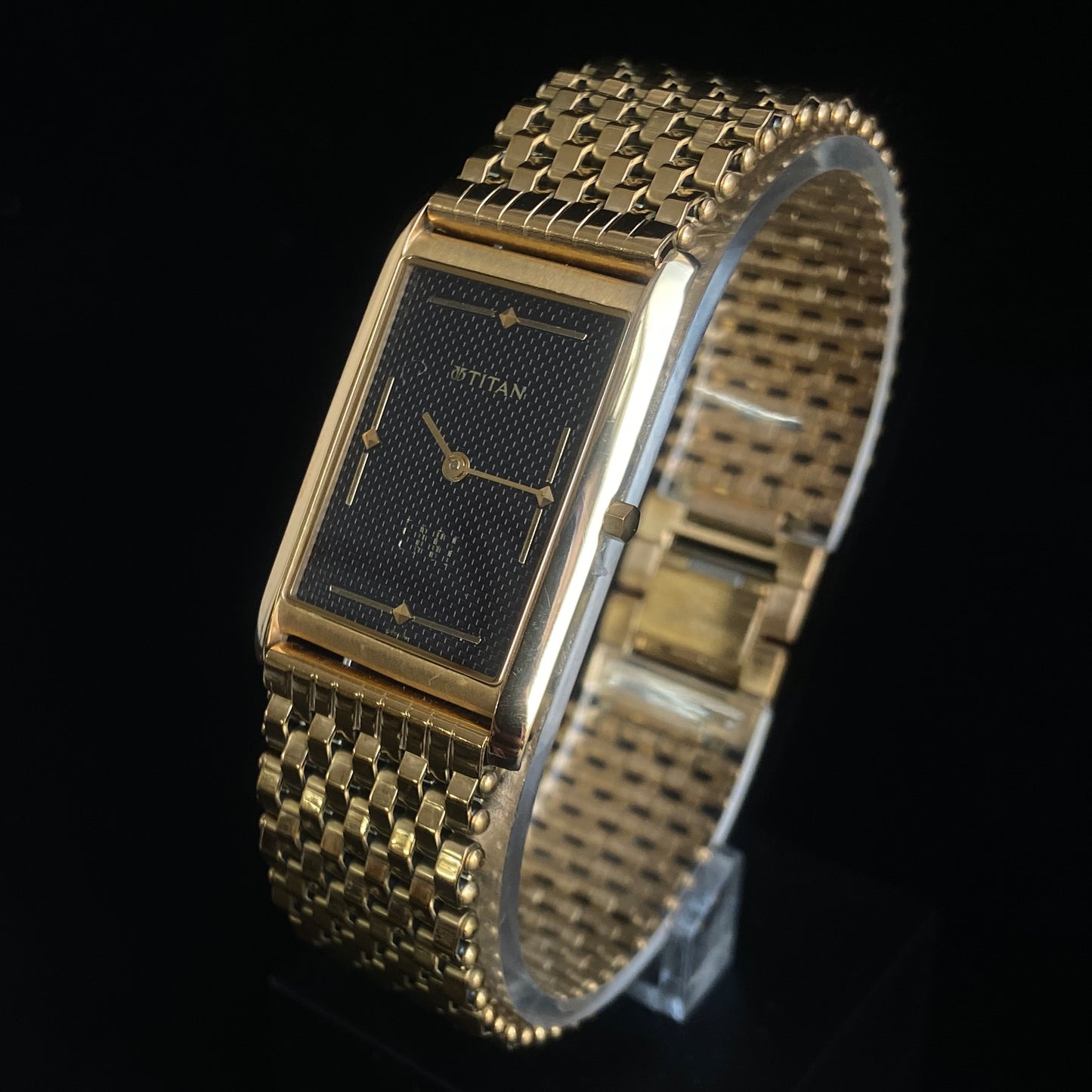 Original TITAN EDGE 1043BBA Rectangular Black Face 25MM Case Men's Watch k28