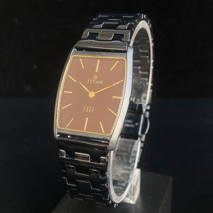 Original TITAN EDGE 1044YCB Barrel Brown Face 29MM Case Men's Watch K37