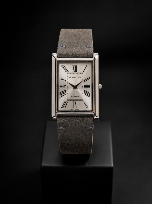 New Le Montres Quartz Silver Face With Grey Band 26mm Silver Case Men's Wrist Watch LM08