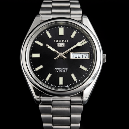 Vintage 1985 Original Seiko 5 Automatic 6309-5820 Black Face 17 Jewels Day-Date Japanese Men's Wrist S14