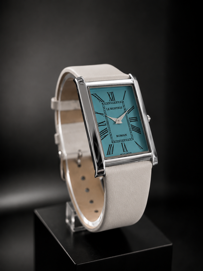 New Le Montres Classic Tank Quartz Men's Watch Ice Blue Roman Dial 26mm Silver LM07