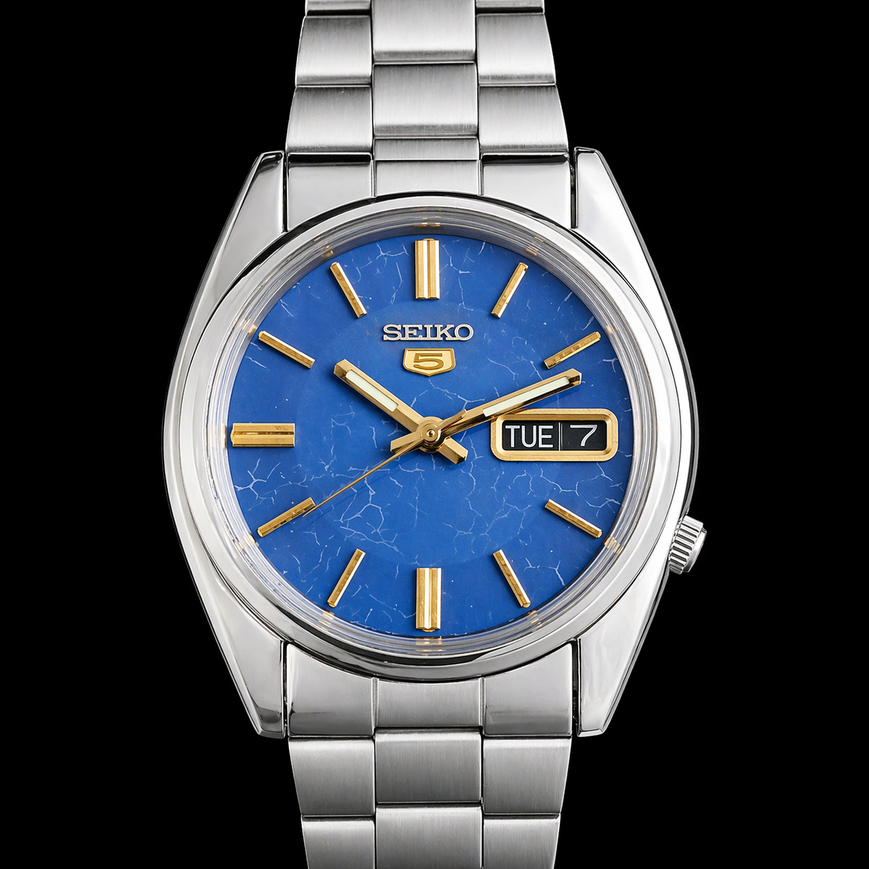 Vintage 1978 Original Seiko 5 Automatic 7009-821A Blue Face 17 Jewels Day-Date Japanese Men's Wrist Watch S65