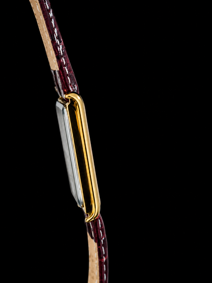 Vintage MOD Le Montres Quartz Maroon Face With Red Croco Band 26mm Gold Case Men's Wrist Watch LM05