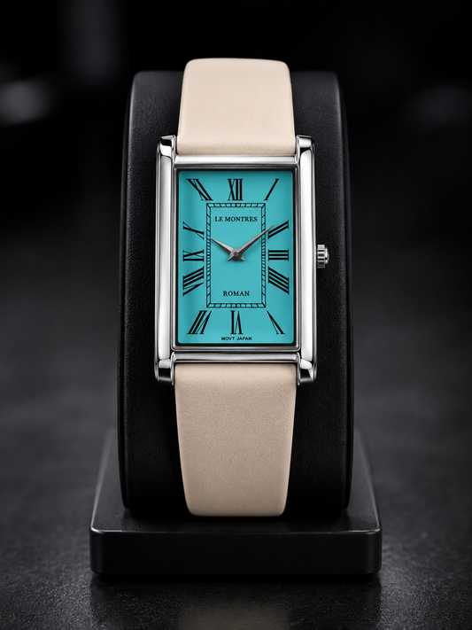 New Le Montres Classic Tank Quartz Men's Watch Ice Blue Roman Dial 26mm Silver LM07