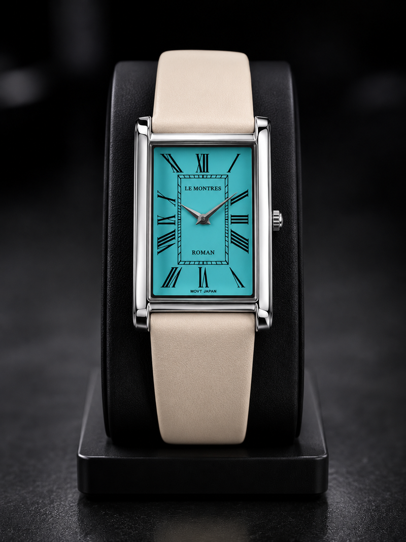 New Le Montres Classic Tank Quartz Men's Watch Ice Blue Roman Dial 26mm Silver LM07