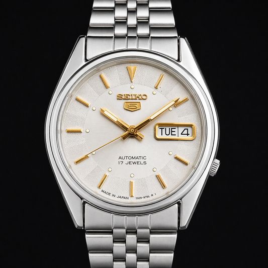 Vintage 1979 Original Seiko 5 Automatic 7009-6001 Grey Face 17 Jewels Day-Date Japanese Men's Wrist Watch S66