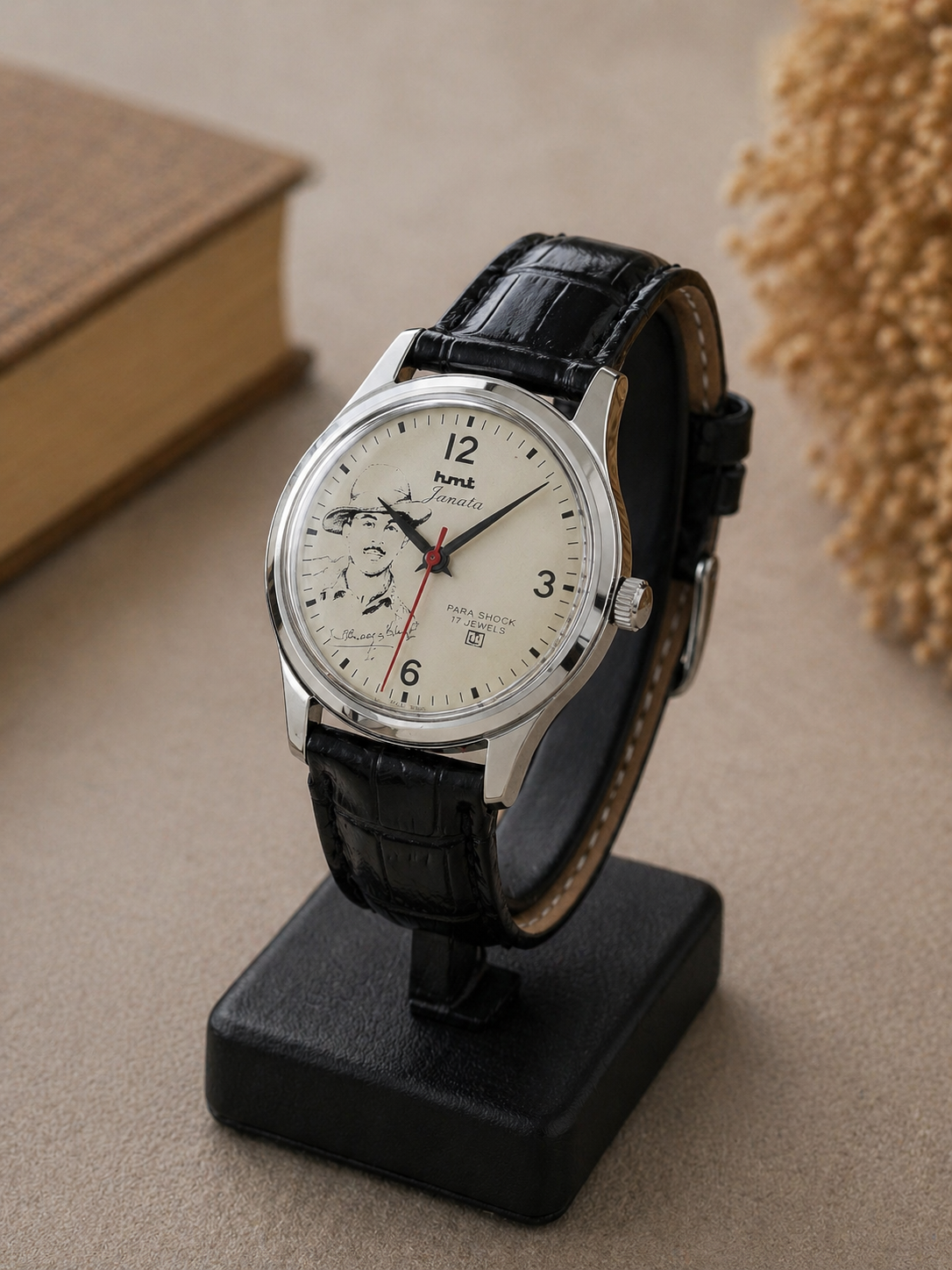 Vintage MOD HMT Janata  A.P.J. Abdul Kalam Hand Winding 17 Jewels White Face Black Leather Strap Men's Wrist Watch S121