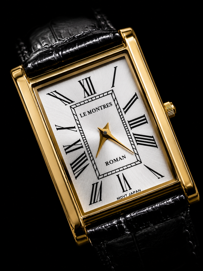 Vintage MOD Le Montres Quartz Silver Face With Black Croco Band 26mm Gold Case Men's Wrist Watch LM03