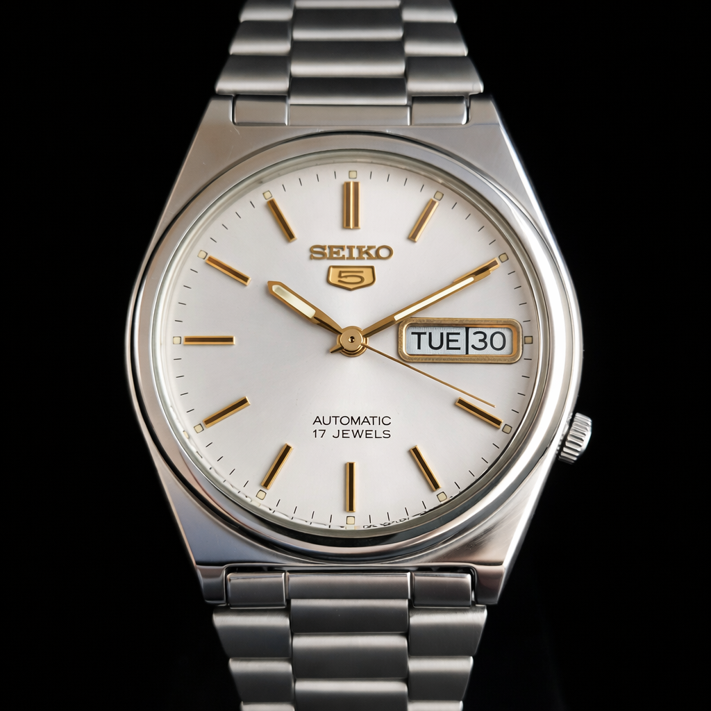 Vintage 1970 Original Seiko 5 Automatic 7019-8180 Grey Face 17 Jewels Day-Date Japanese Men's Wrist Watch S50