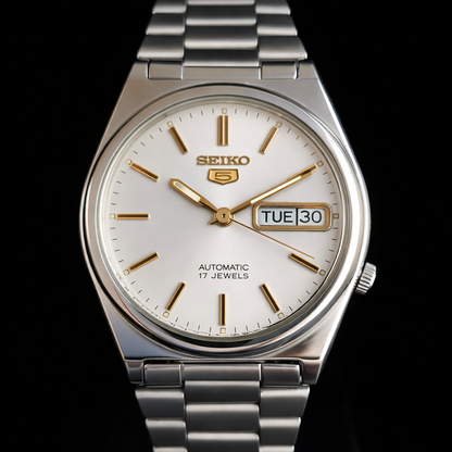 Vintage 1970 Original Seiko 5 Automatic 7019-8180 Grey Face 17 Jewels Day-Date Japanese Men's Wrist Watch S50