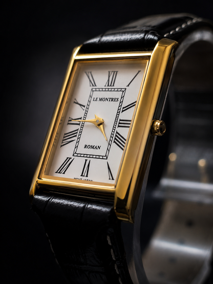 Vintage MOD Le Montres Quartz Silver Face With Black Croco Band 26mm Gold Case Men's Wrist Watch LM03