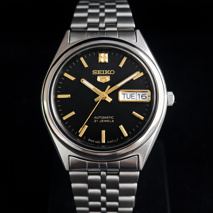 Vintage 2000 Original Seiko 5 Automatic 7S26-0070 Black Face 21 Jewels Day-Date Japanese Men's Wrist Watch S45