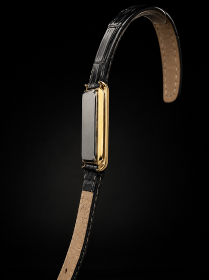 Vintage MOD Le Montres Quartz Peach Face With Black Croco Band 26mm Gold Case Men's Wrist Watch LM06