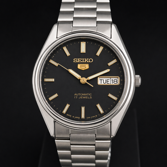 Vintage 1977 Original Seiko 5 Automatic 6309-6240 Black Face 17 Jewels Day-Date Japanese Men's Wrist Watch S83