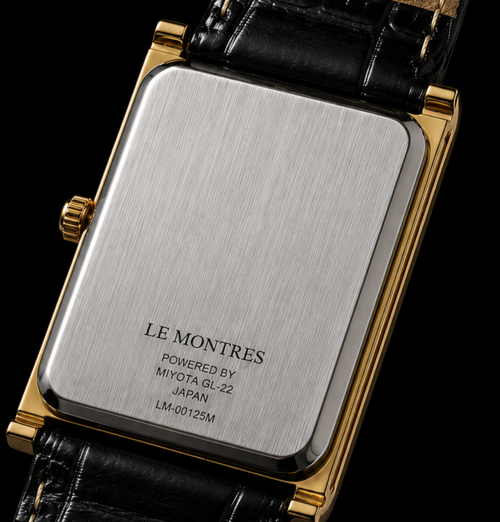 New Le Montres Classic Tank Quartz Men's Watch Black Roman Dial 26mm Gold Case LM11