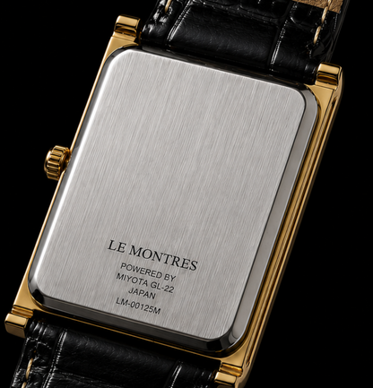 New Le Montres Classic Tank Quartz Men's Watch Black Roman Dial 26mm Gold Case LM11