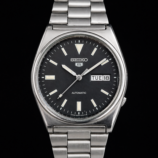 Vintage 1981 Original Seiko 5 Automatic 6309-9040 Black Face 17 Jewels Day-Date Japanese Men's Wrist Watch S63