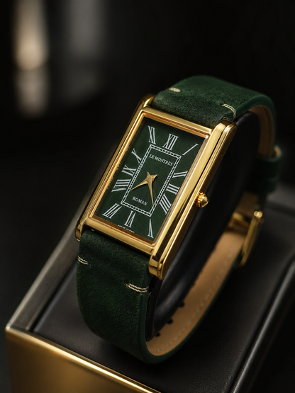 Vintage MOD Le Montres Quartz Green Face With Green Band 26mm Gold Case Men's Wrist Watch LM04