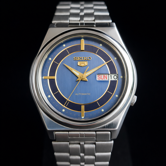Vintage 1981 Original Seiko 5 Automatic 7009-877A Blue Face 17 Jewels Day-Date Japanese Men's Wrist Watch S34