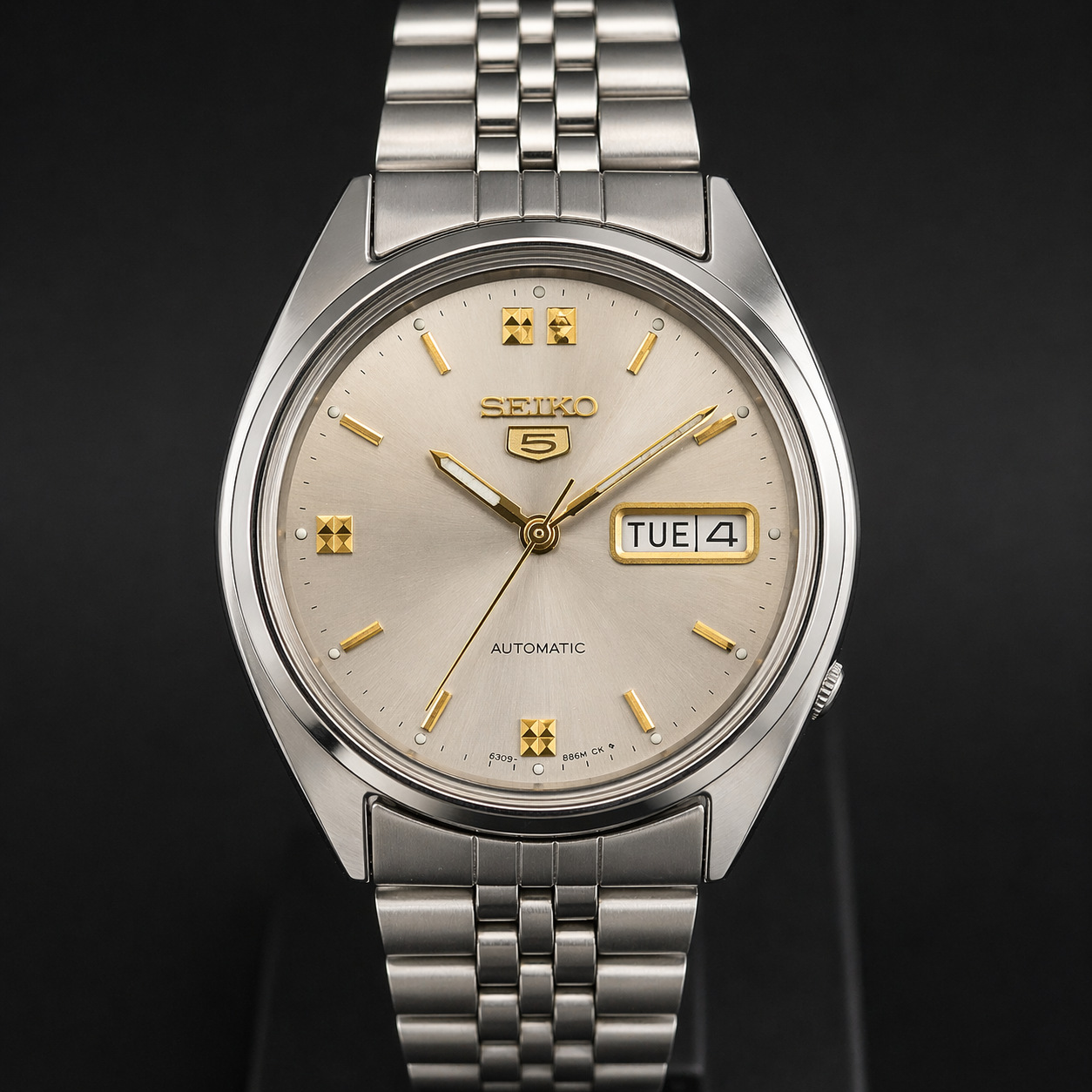 Vintage 1985 Original Seiko 5 Automatic 6309-8840 Grey Face 17 Jewels Day-Date Japanese Men's Wrist Watch S67