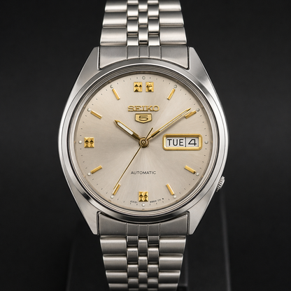 Vintage 1985 Original Seiko 5 Automatic 6309-8840 Grey Face 17 Jewels Day-Date Japanese Men's Wrist Watch S67