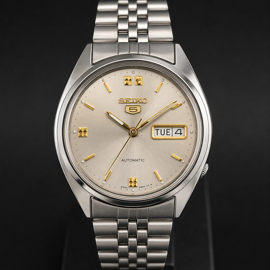 Vintage 1985 Original Seiko 5 Automatic 6309-8840 Grey Face 17 Jewels Day-Date Japanese Men's Wrist Watch S67