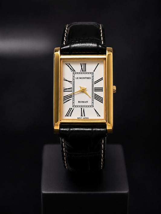 New Le Montres Quartz Silver Face With Black Croco Band 26mm Gold Case Men's Wrist Watch LM03
