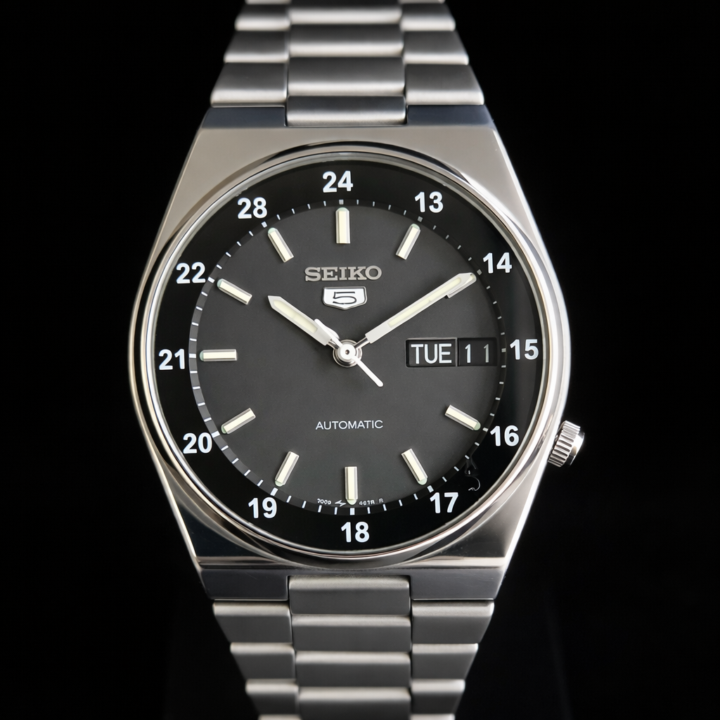 Vintage 1981 Original Seiko 5 Automatic 7009-3131 Black Face 17 Jewels Day-Date Japanese Men's Wrist Watch S44
