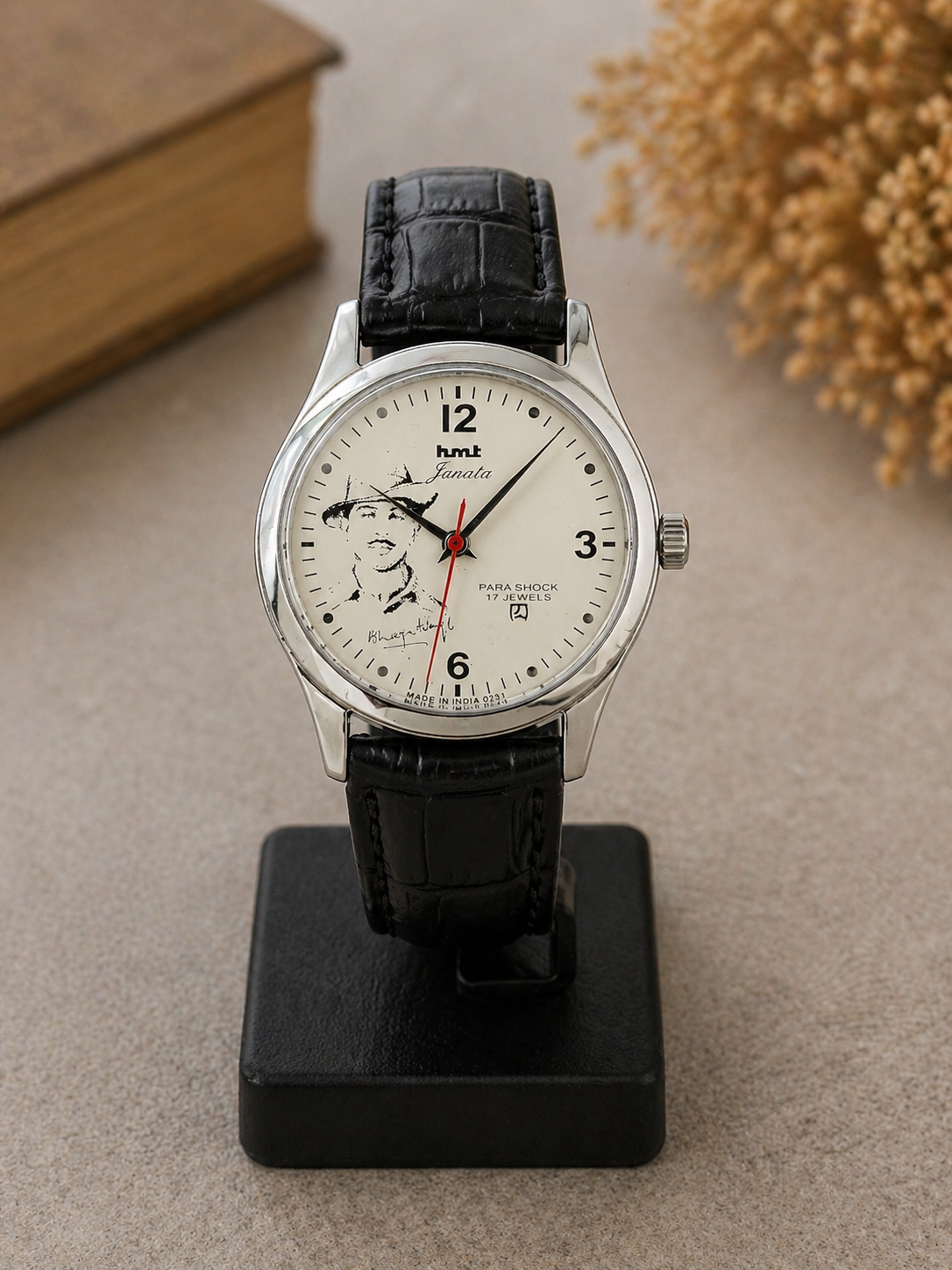 Vintage MOD HMT Janata  A.P.J. Abdul Kalam Hand Winding 17 Jewels White Face Black Leather Strap Men's Wrist Watch S121