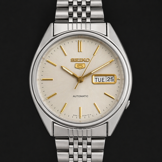 Vintage 1981 Original Seiko 5 Automatic 6309-8240 Grey Face 17 Jewels Day-Date Japanese Men's Wrist Watch S80