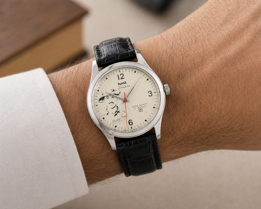 Vintage MOD HMT Janata  A.P.J. Abdul Kalam Hand Winding 17 Jewels White Face Black Leather Strap Men's Wrist Watch S121