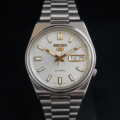 Vintage 1997 Original Seiko 5 Automatic 7S26-3100 Grey Face 21 Jewels Day-Date Japanese Men's Wrist Watch S26