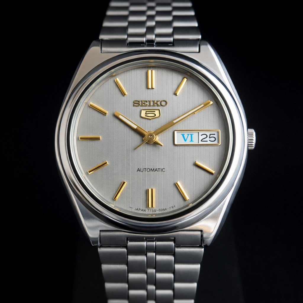 Vintage 1985 Original Seiko 5 Automatic 7009-8761 Grey Face 17 Jewels Day-Date Japanese Men's Wrist Watch S30
