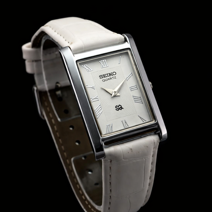 MOD Seiko Slim Rectangular Quartz White Face White Band Men's Wrist Watch C75