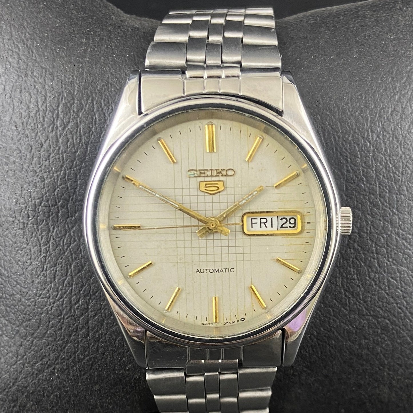 Vintage Original Seiko 5 Automatic Gray Face Cal. 6309 Men's Wrist Watch Serviced.